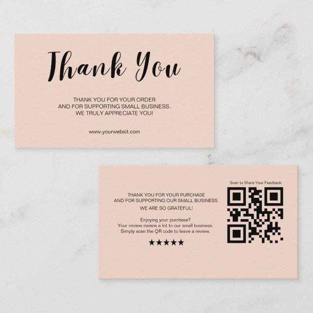 Carte De Visite Blush Review Request Thank You Card QR Business (Devant / Derrière)