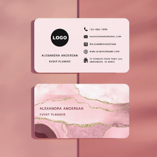 Carte De Visite Blush Rose Chic Marbre Agate Or