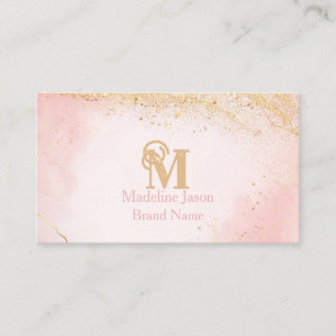 Carte De Visite Blush Rose Chic Paillet Or Marbre Agate Monogramme