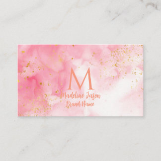 Carte De Visite Blush rose chic pailleté or marbre agate monogramm