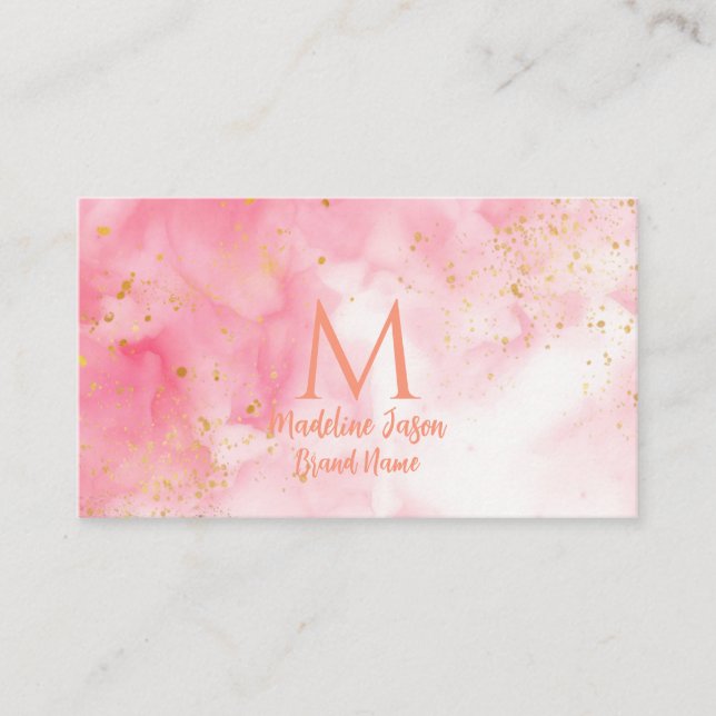 Carte De Visite Blush rose chic pailleté or marbre agate monogramm (Devant)