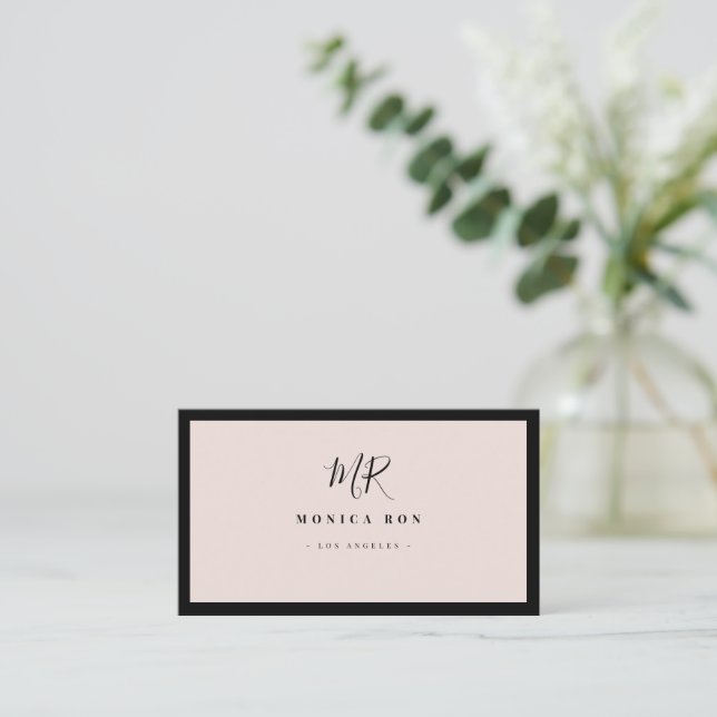 Carte De Visite Blush Rose Clair Monogramme Minimal Luxe Élégant B (Debout devant)