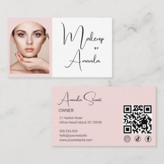 Carte De Visite Blush Rose Code QR d'Icône Sociale Script Photo Ma