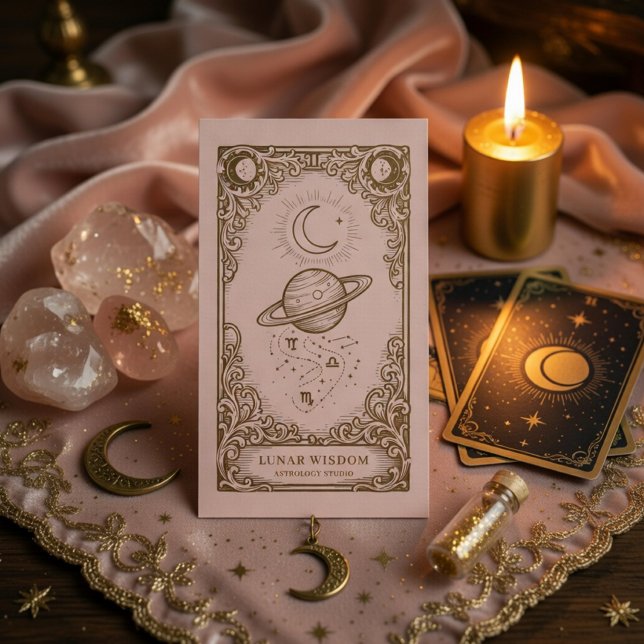 Carte De Visite Blush Rose Doré Astrologie Luxe Céleste (Créateur téléchargé)