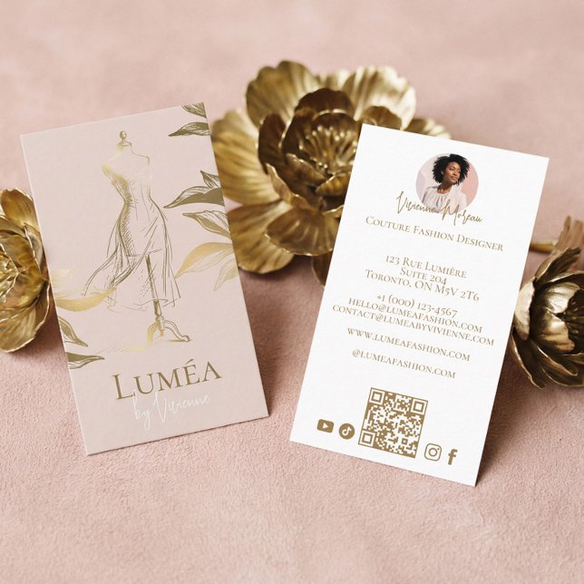 Carte De Visite Blush Rose Doré Luxueux Chic Mode Couture de Beaut (Chic Luxury Blush Pink Gold Beauty Couture Fashion Business Card)