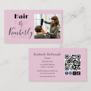 Carte De Visite Blush Rose Écriture Icône QR Code Photo Cheveux
