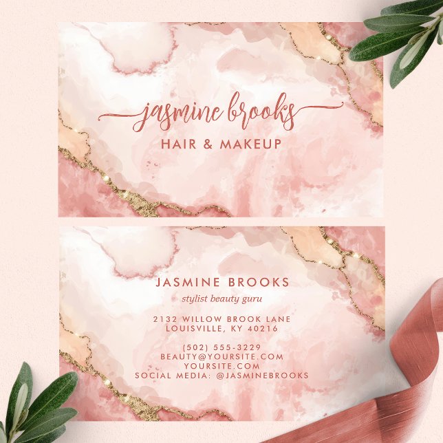Carte De Visite Blush Rose Gold Aquarelle  (Créateur téléchargé)