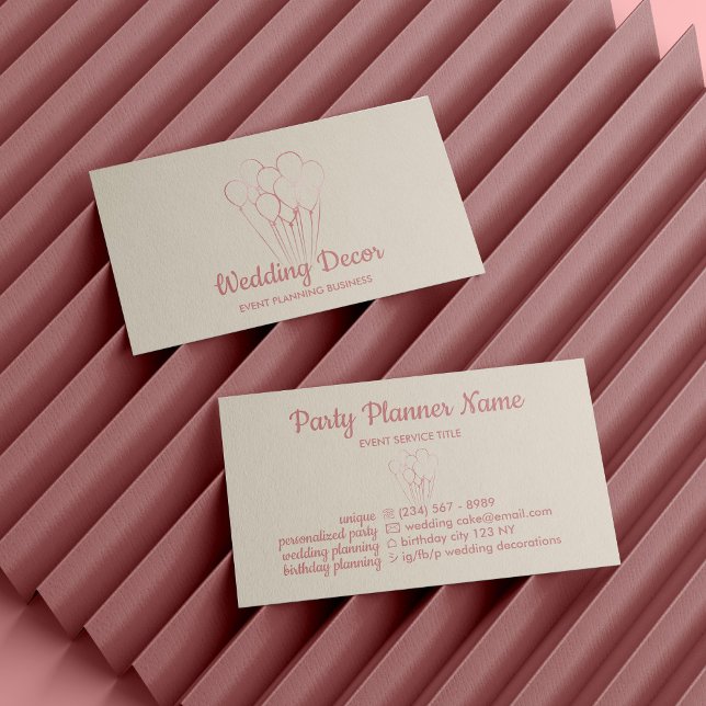 Carte De Visite Blush Rose Gold Balloor Planificateur d'événements (Blush Rose Gold Balloon Event Planner Social Media Business Card)