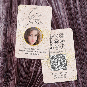 Carte De Visite Blush Rose Gold Custom Médias sociaux QR Code Phot