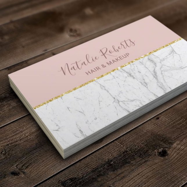 Carte De Visite Blush Rose Gold & Marbre blanc Salon de beauté mod (Créateur téléchargé)