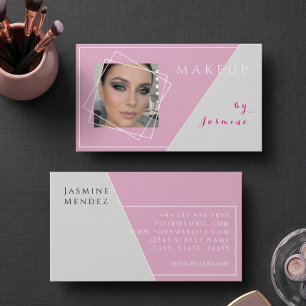 Carte De Visite Blush Rose Gris Blanc Géométrique Maquillage Phot
