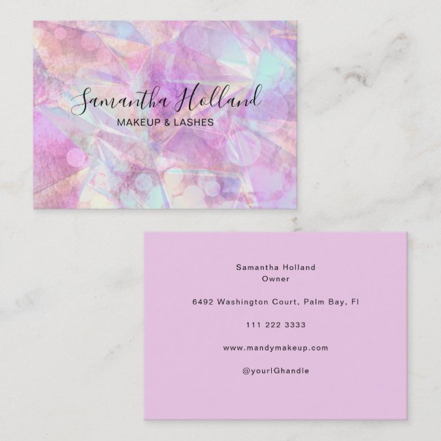 Carte De Visite Blush Rose Holographique Moderne & Maquillage Opal (Devant / Derrière)