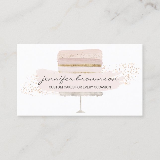 Carte De Visite Blush rose Mariage Gâteau Logo Occasion de fête Su (Devant)