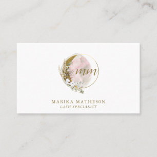 Carte De Visite Blush Rose Monogramme Aquarelle Céleste Doré