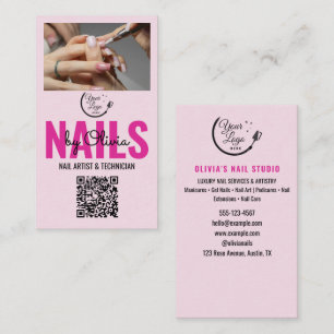 Carte De Visite Blush Rose Noir Logo Code Qr Photo Salon De Manucu