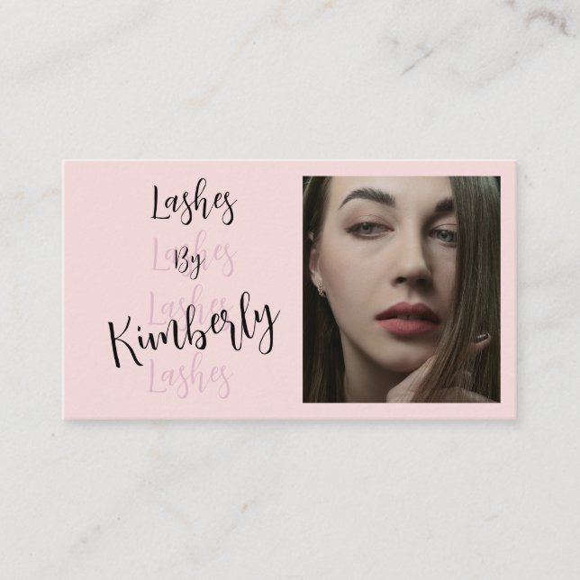 Carte de visite Blush Rose Noir Script Photo Cils (Devant)
