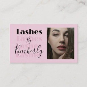 Carte de visite Blush Rose Noir Script Photo Cils