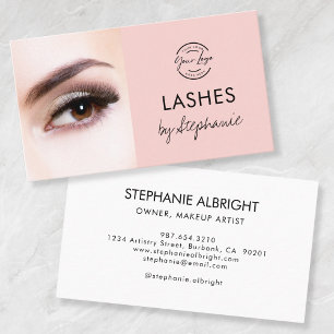 Carte De Visite Blush Rose Noir Script Photo Cils Studio