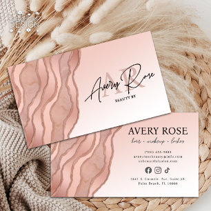 Carte De Visite Blush Rose Or Marbre Agate Cosmetologue Beauté