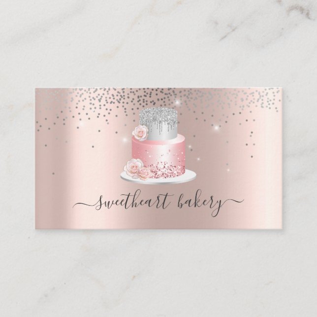 Carte De Visite Blush Rose Parties scintillant Foil Cake boulanger (Devant)