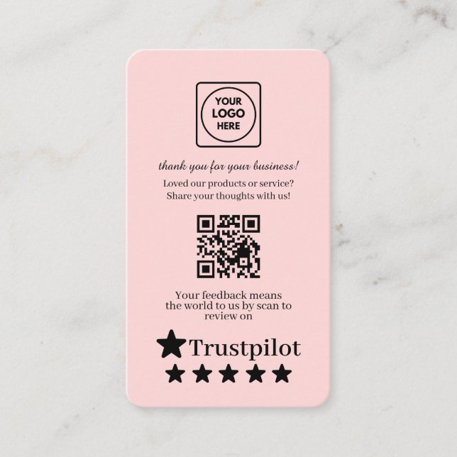 Carte De Visite Blush Rose QR | Avis Trustpilot Commentaires perso (Devant)