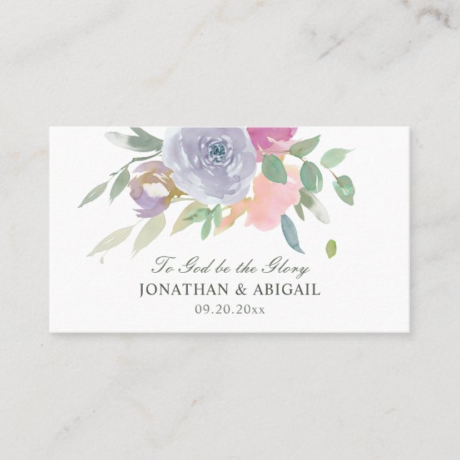 Carte De Visite Blush rose violet simple Floral Mariage chrétien (Devant)