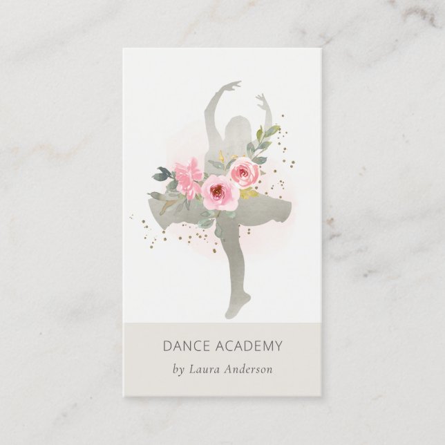 Carte De Visite Blush Silver Floral Girl Dance Academy Logo (Devant)