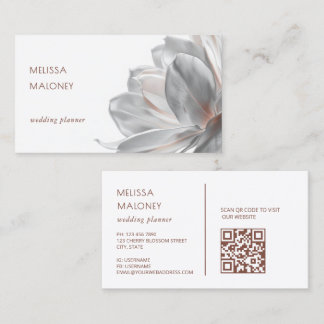 Carte De Visite Blush Silver Magnolia White QR Code Business Card