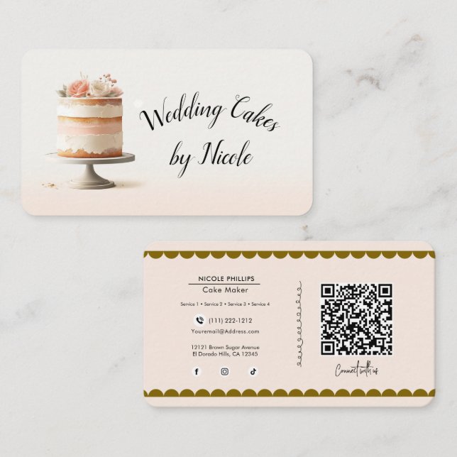 Carte De Visite Blush Tier Cake Bakery Lien de connexion sur les m (Devant / Derrière)