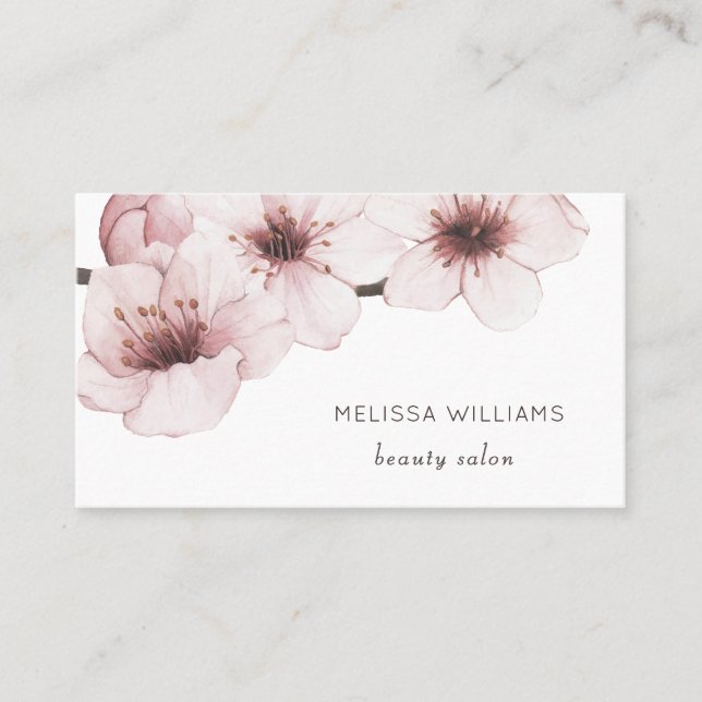 Carte De Visite Blush Watercolor Cherry Blossom  | Qr Code (Devant)