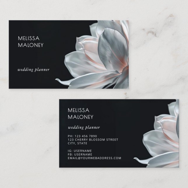 Carte De Visite Blush White Magnolia Noir (Devant / Derrière)