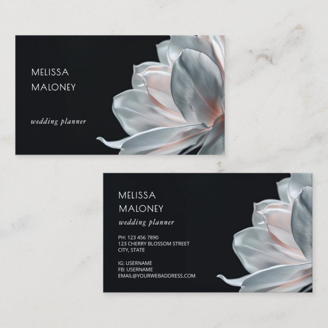 Carte De Visite Blush White Magnolia Noir (Devant / Derrière)