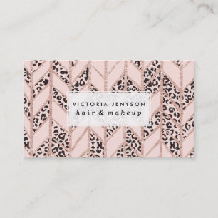 Carte De Visite Blushleopard rose d'arête de hareng de chevron de