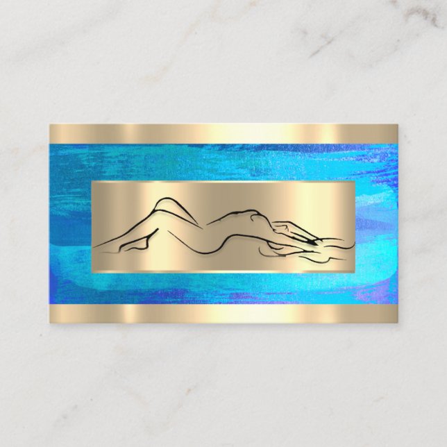 Carte De Visite Body Massage SPA Wellness Code Logo Blue Gold (Devant)