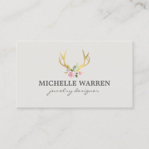 Carte De Visite Bohème Antlers en or avec Fleurs II