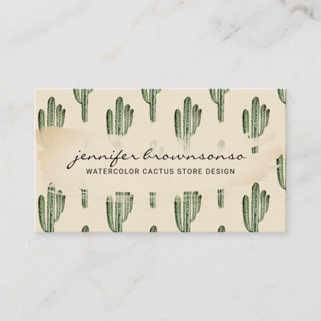 Carte De Visite Bohème Beige Vert Fleur mignonne Cactus (Devant)