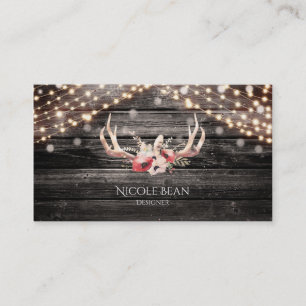 Carte De Visite Bohème Chic Glam Bois Rustique & Fleurs Lumineuses