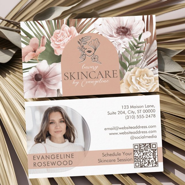 Carte De Visite Bohemian Watercolor Floral Skincare Esthetician (Bohemian Watercolor Floral Skincare Esthetician Business Card)