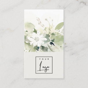 Carte De Visite Boho Abstrait vert blanc floral