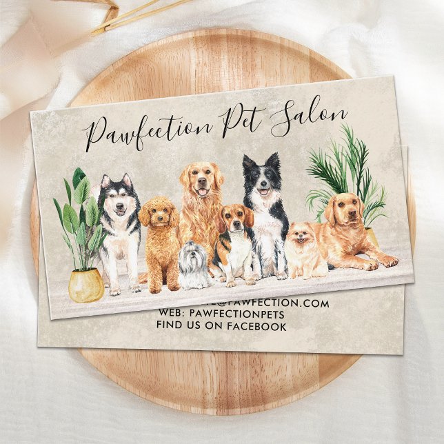 Carte De Visite Boho Aquarelle Chiens de Chiens de Chiens de Chien (Créateur téléchargé)