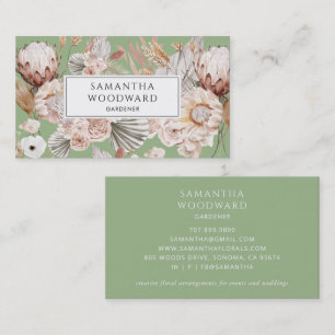 Carte De Visite Boho Aquarelle Fleur Sauvage Jardinière Vert Sauge