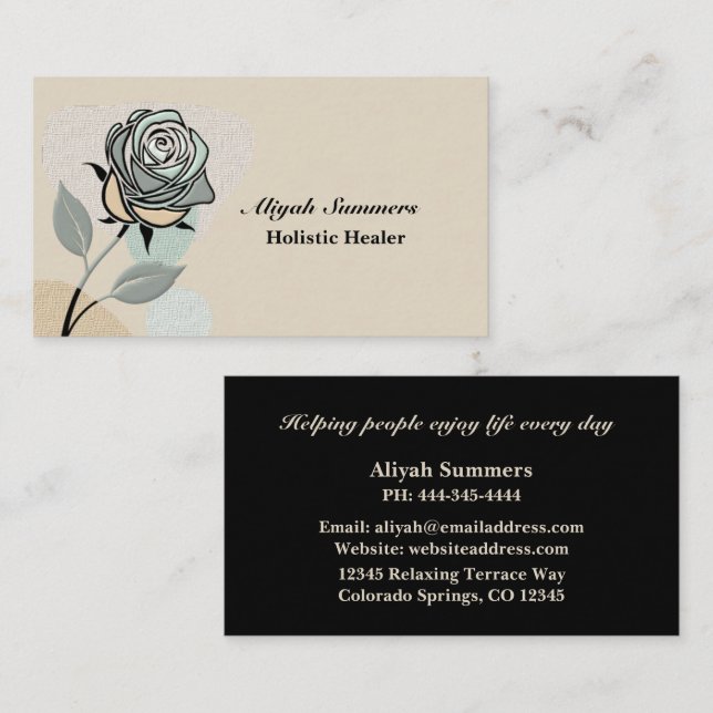 Carte De Visite Boho Artistic Rose Meditative Business Card (Devant / Derrière)