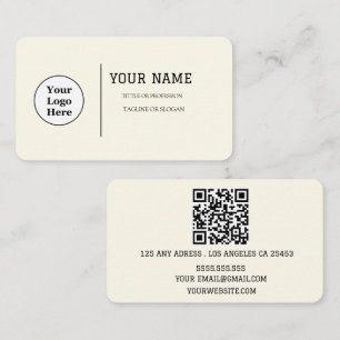 Carte De Visite Boho Beige Calligraphie Script code QR
