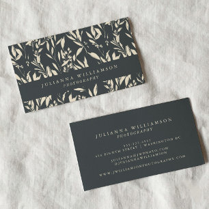 Carte De Visite Boho Black Main Tirée Floral Professional