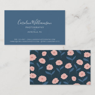 Carte De Visite Boho bleu moderne Floral Simple tendance