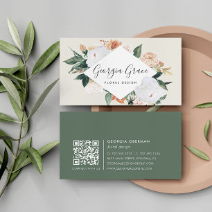 Carte De Visite Boho Blooms aquarelle géométrique Floral QR Code