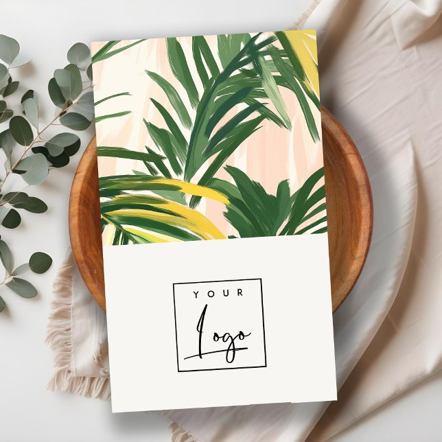 Carte De Visite Boho Blush Green Tropical Palm Feuille Beach Logo (Créateur téléchargé)