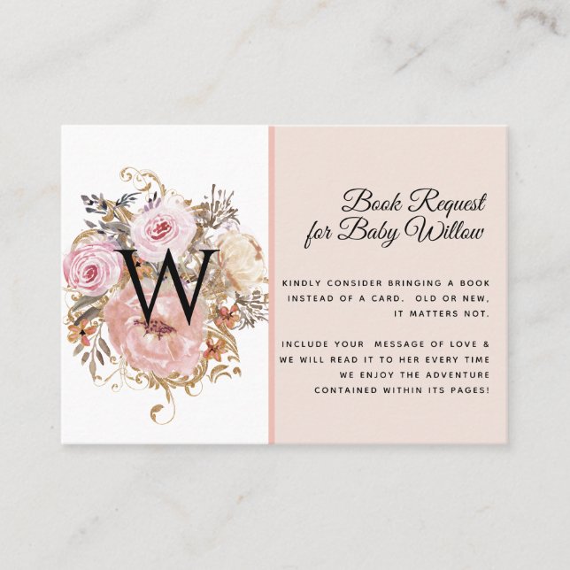 Carte De Visite BOHO Blush Peach Floral Baby showers Livres (Devant)