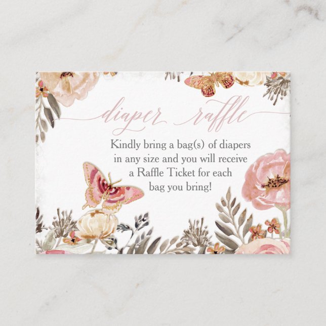 Carte De Visite Boho Blush Rose Diaper Raffle Girl Baby shower (Devant)
