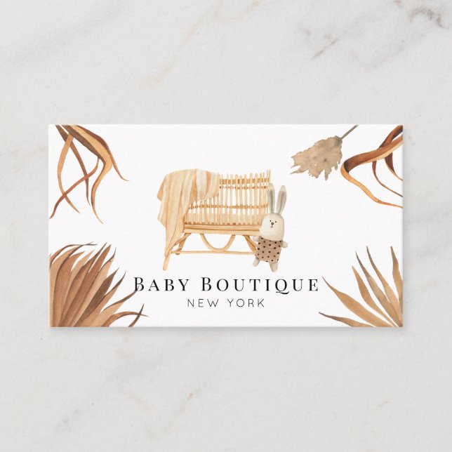 Carte De Visite Boho Botanical Crib Baby Boutique Social Media Bu (Devant)